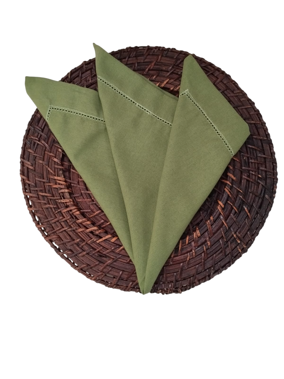 Guardanapo verde oliva ponto ajour