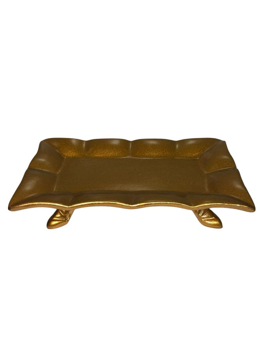 Bandeja de porcelana dourado de pé