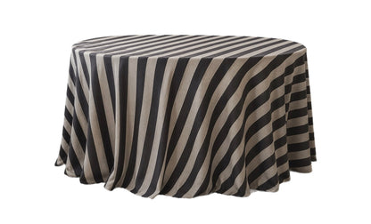 Toalha Jacquard Listrada Preto com Cru em mesa redonda, vista de produto
